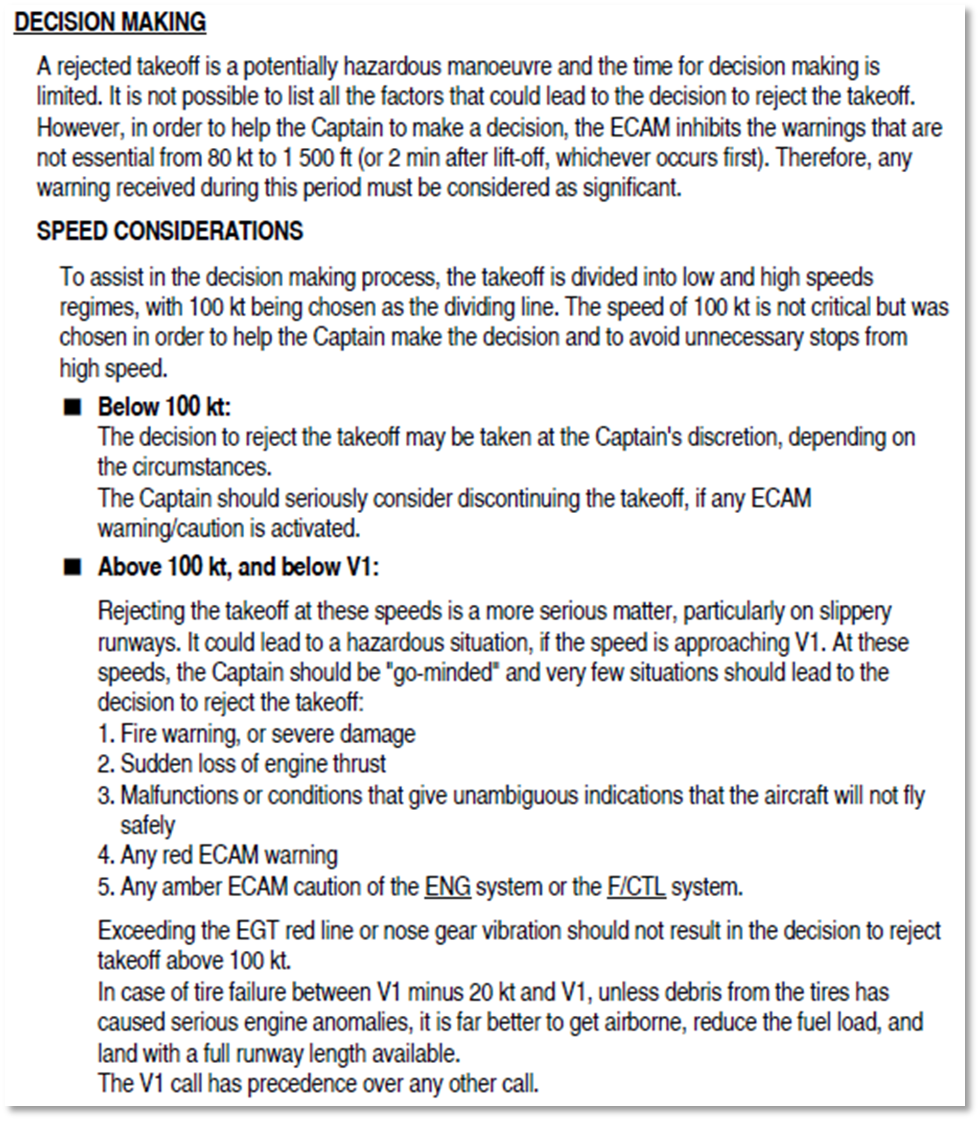 Figure 32: Rejected take-off decision guidance in FCTM