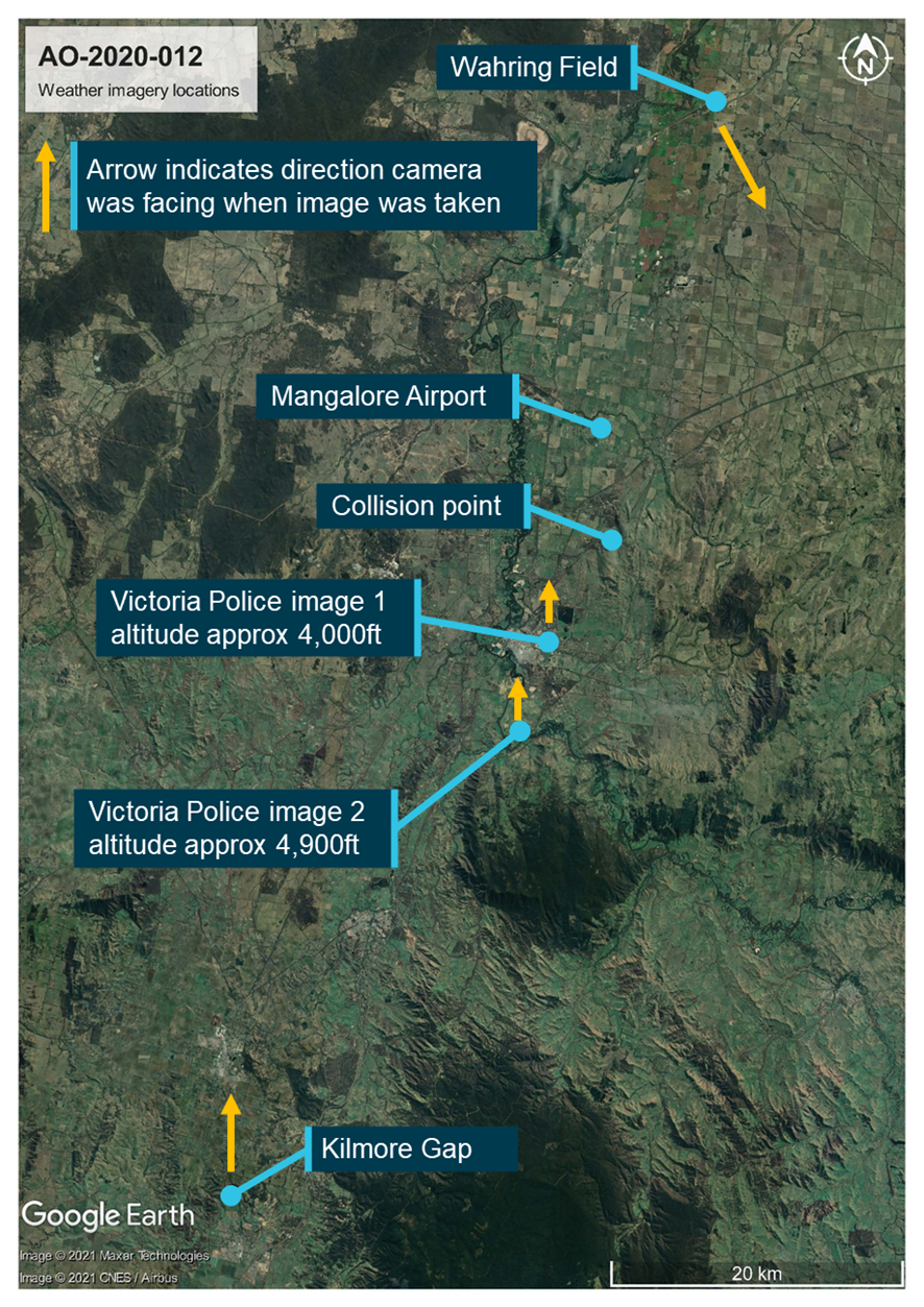 Figure 10: Weather imagery locations relative to Mangalore Airport and the collision point