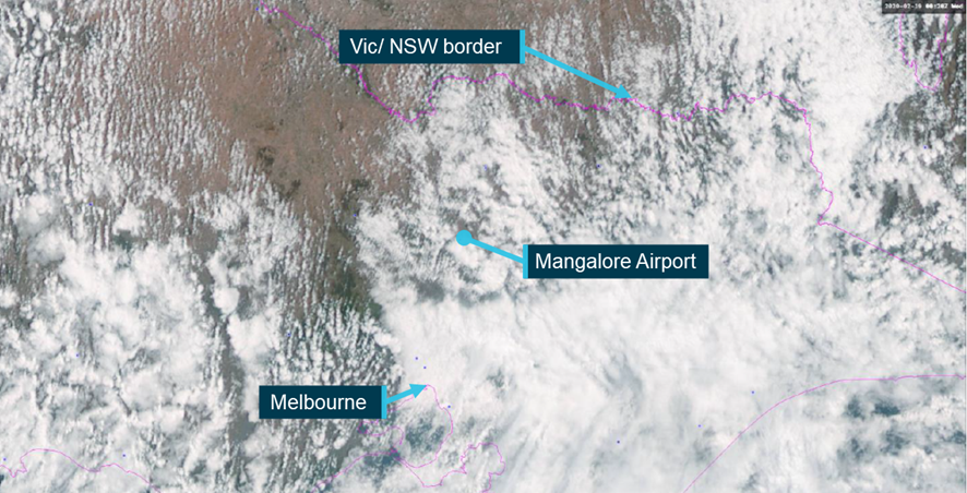 Figure 11: Satellite image showing cloud coverage of central Victoria 11:20 EDT 19/02/2020