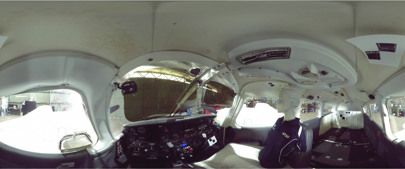 Figure 19: Interior panoramic view of NLO from left seat pilot’s position – note sun visors in the lowered position