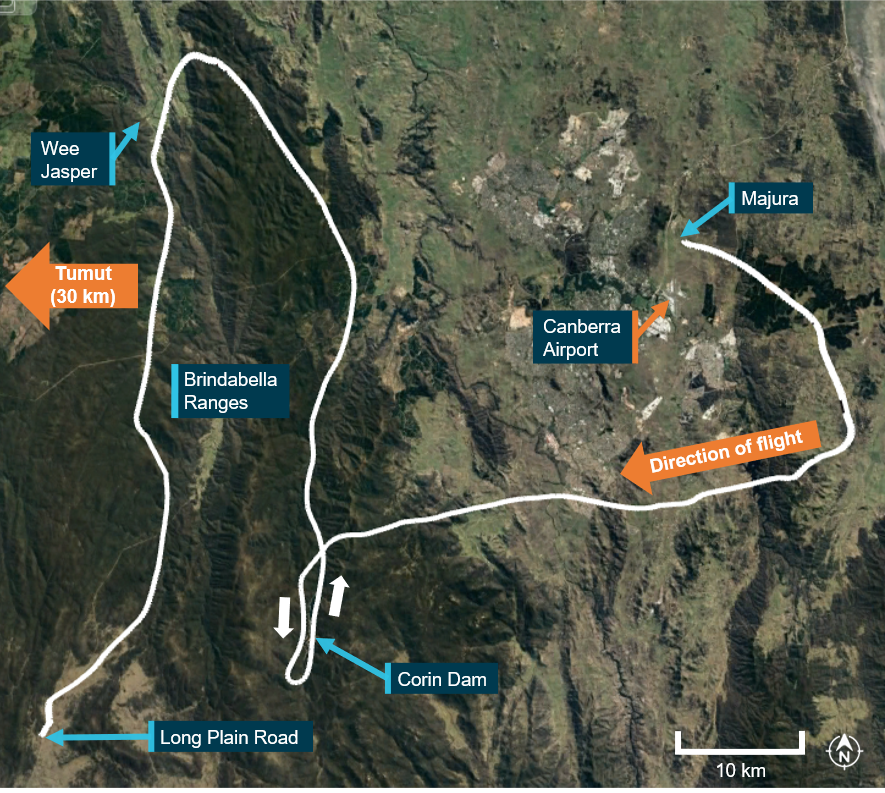 Figure 1: Flight from Majura to Long Plain