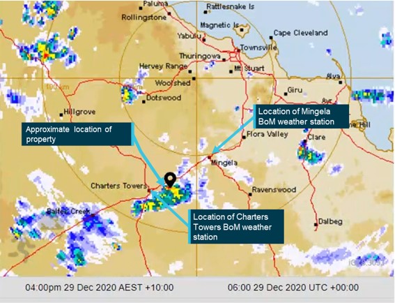 Figure 5: Weather radar rainfall intensity at derailment site