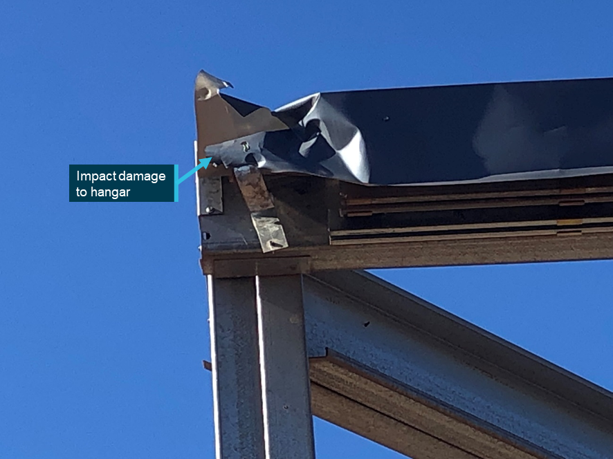 Figure 1: Damage to hangar gantry