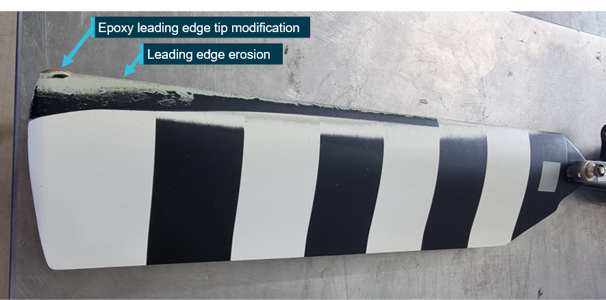 Figure 3: Tail rotor blade leading edge erosion and blade modification