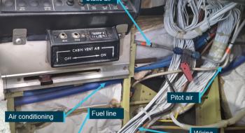 Figure 7: Circuit breaker and instrument panel of an exemplar B58 showing the position of wiring looms.