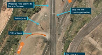 Figure 1: Direction of travel of truck and train and location of level crossing