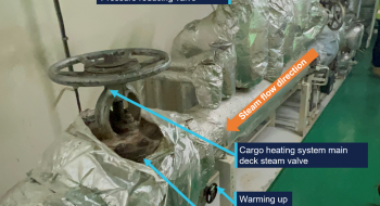 Figure 2 (cropped): Cargo heating steam main line in engine room.