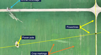 Powerlines and crop witness marks at the accident site