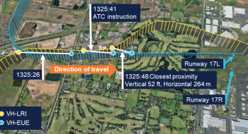 VH-LRI and VH-EUE flight paths on final approach