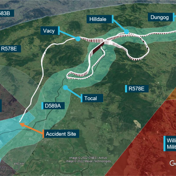 Figure 3: VH-PHP flight track through Williamtown VFR Route D589A