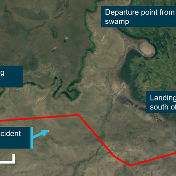 Figure 2: Map of Arafura Swamp and key locations, and track of VH-LOS