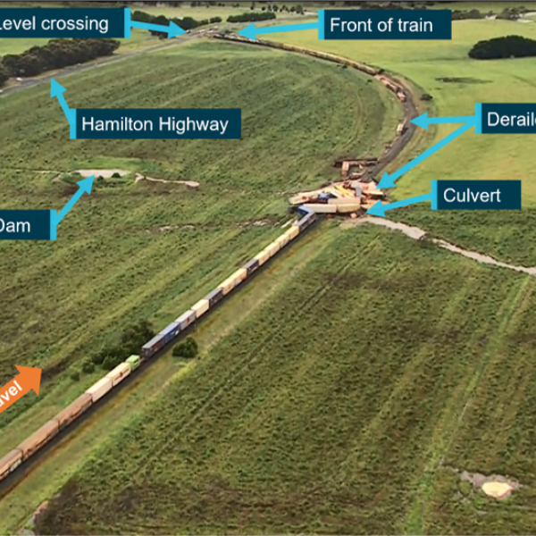 Figure 2: Aerial view of derailed train 4PM9