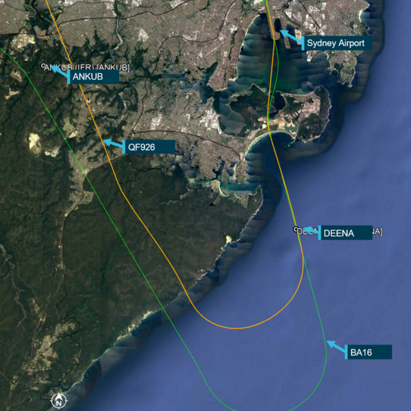 Figure 2: Flight tracks of both aircraft during their departure from Sydney