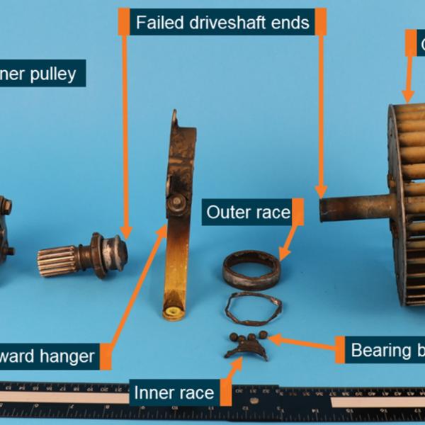 Figure 1: The fan shaft and associated components removed from VH-VTB