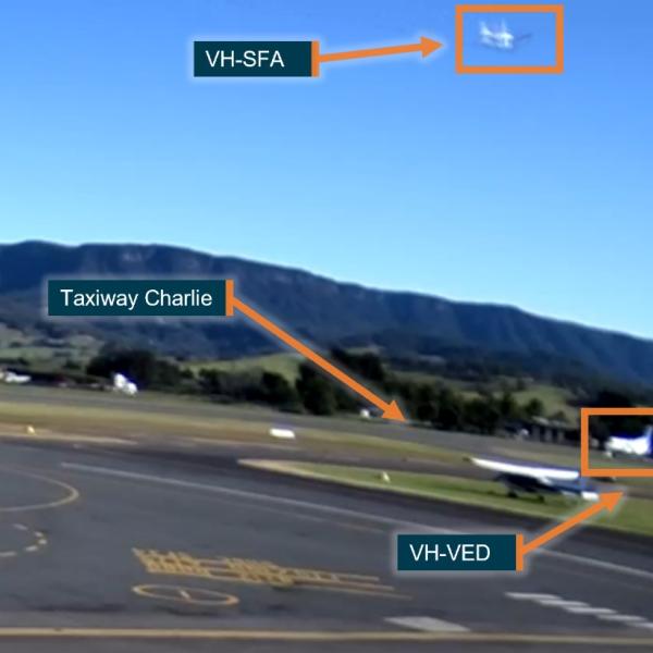 Still from Shellharbour Airport CCTV footage, annotated by the ATSB
