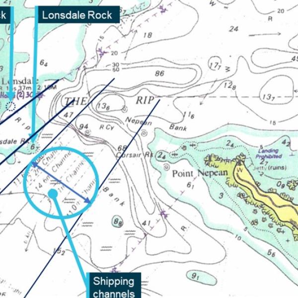 Port Phillip Heads and entrance channels.