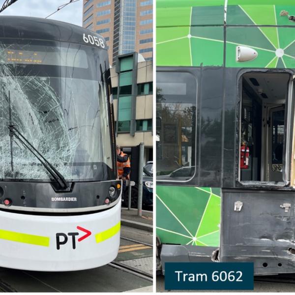 Damage to tram 6058 and 6062.