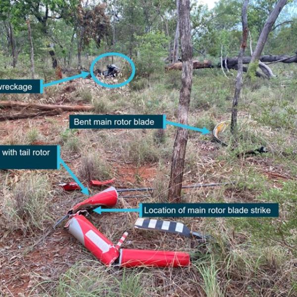 The helicopter collided with terrain, uncontrolled at high speed
