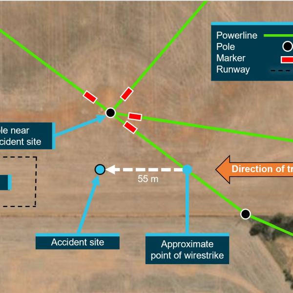 Accident site and location of powerlines