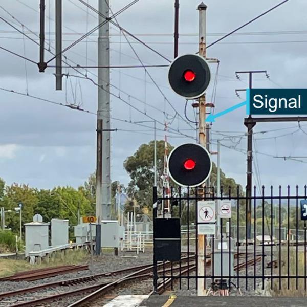 Departure home signal 18 at Upper Ferntree Gully station at stop