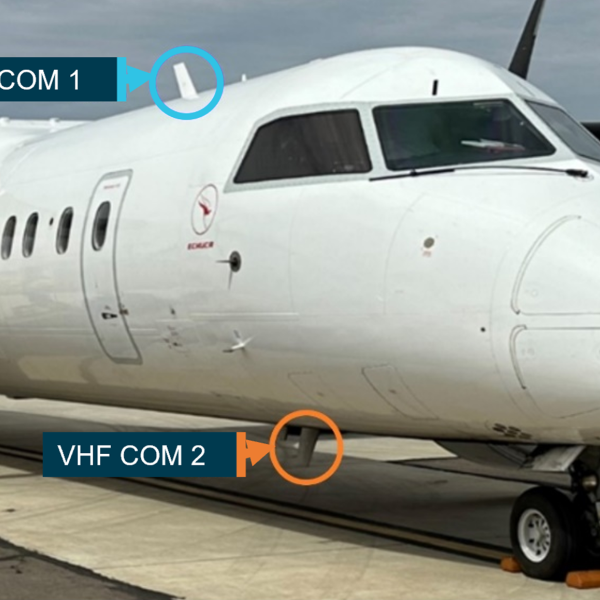 The Dash 8 has two radio systems, with differently-located antennas