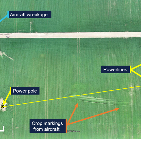 Powerlines and crop witness marks at the accident site
