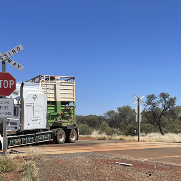 View of the damaged truck at the level crossing. Photo: Aurizon.