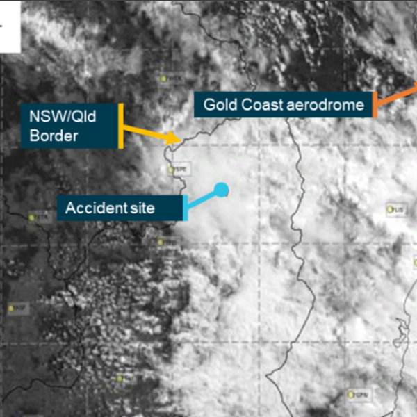 Satellite cloud imagery at 1040 AEST (6 minutes before the accident) 