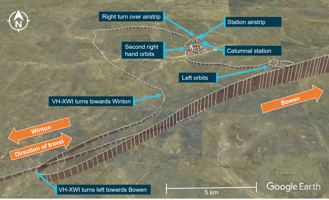 Flight path of VH-XWI in the vicinity of Catumnal Station