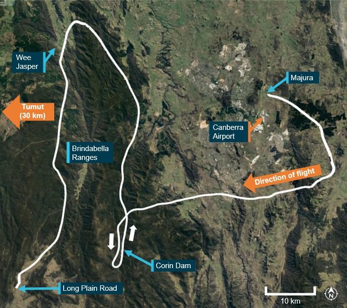 Figure 1: Flight from Majura to Long Plain