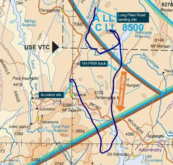 Figure 3: Visual navigation chart extract showing terrain in the vicinity of the accident