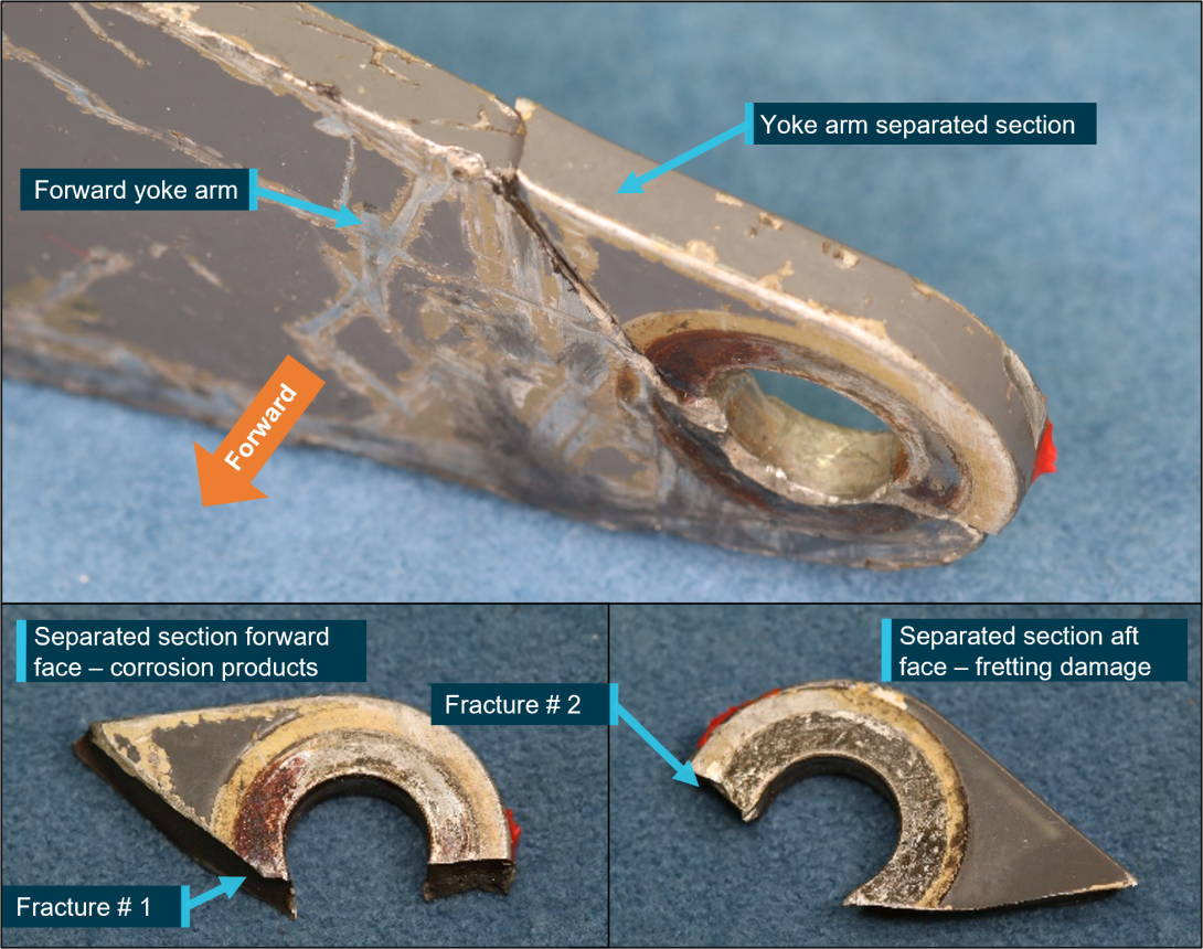 Fractured yoke arm and separated section front and rear surface condition