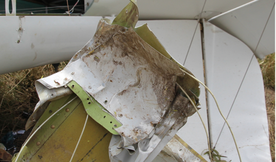 Figure 6: Outboard section of left wing with tree impact damage