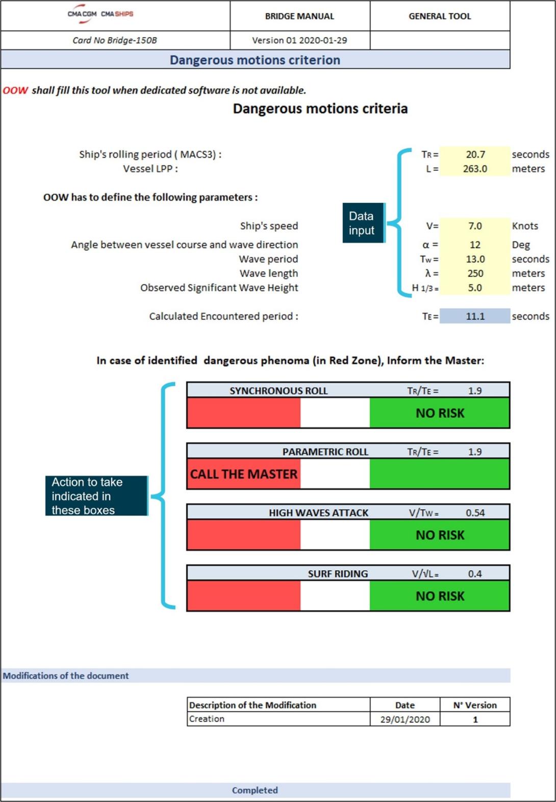 Figure 12: Dangerous motions criteria tool