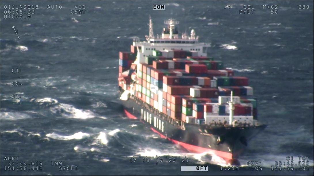 Figure 1: Aerial view of YM Efficiency showing disruption to containers.
