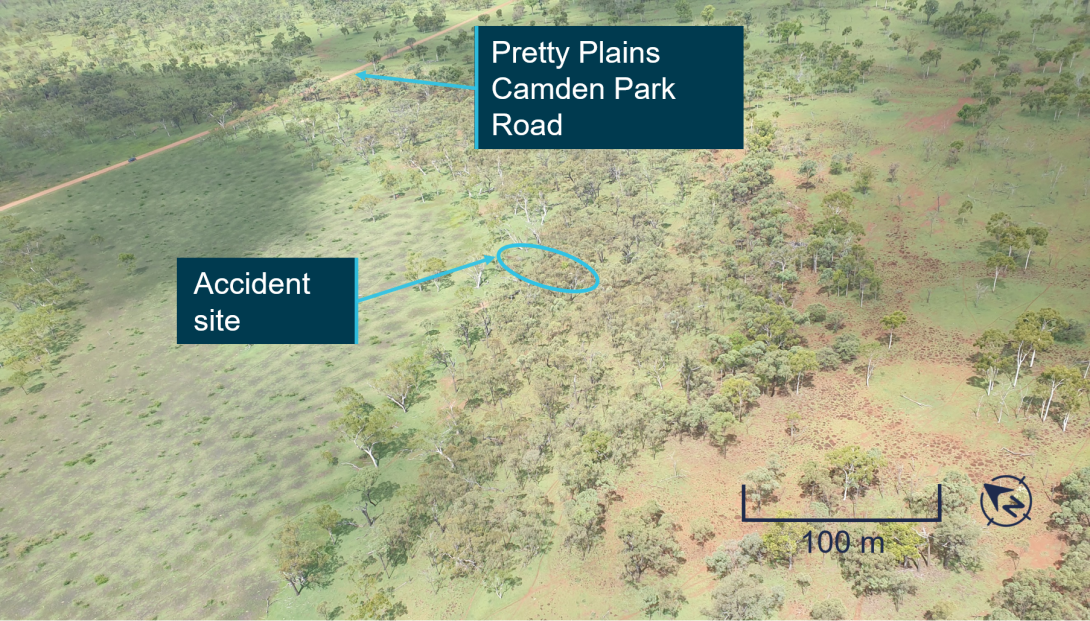 Figure 4: Aerial view of accident site showing Pretty Plains Camden Park Road