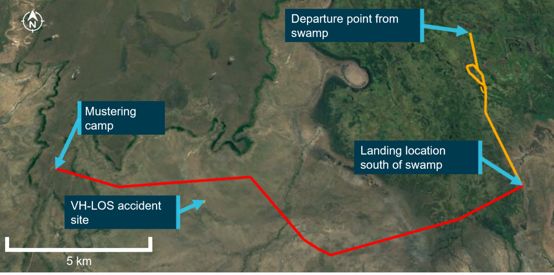 Map showing location of Ramingining and accident site of VH-LOS