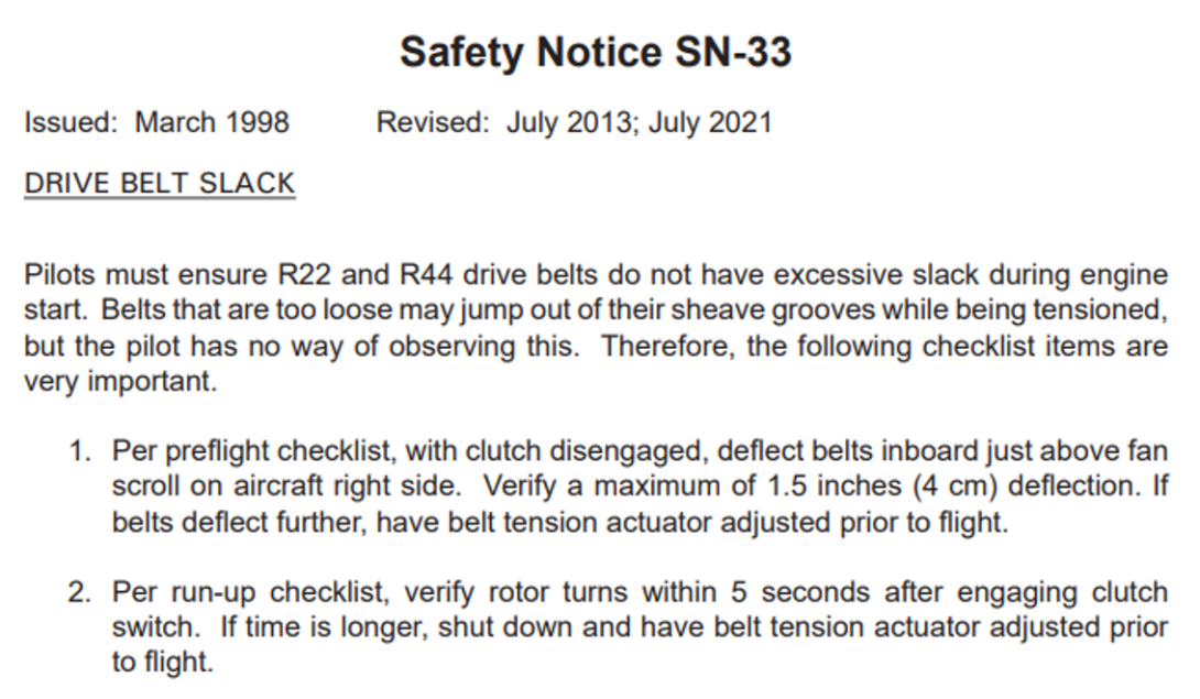 Figure 5: Robinson Safety Notice SN-33 updated with stretching procedure removed