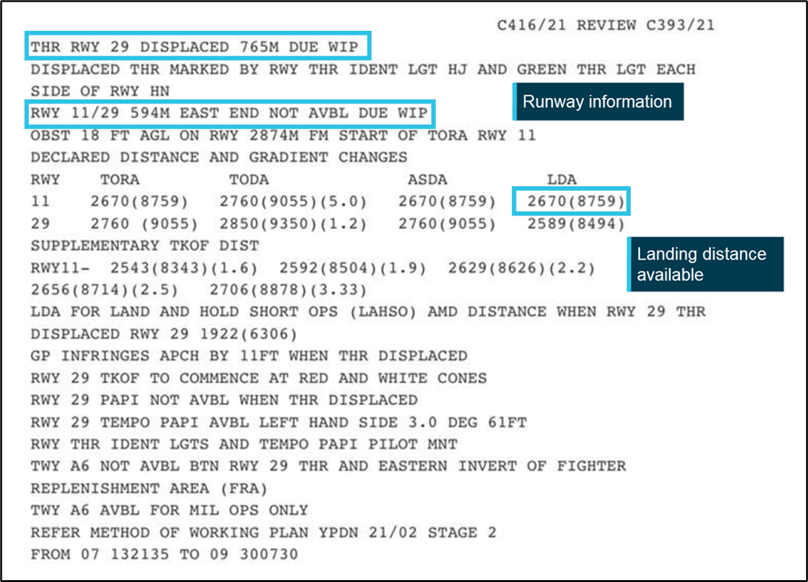 Figure 1: Darwin NOTAM, current at the time of both occurrences