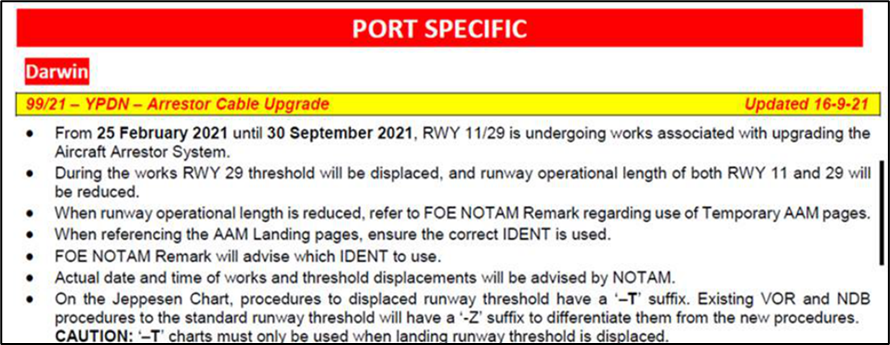 Figure 5: Flight Crew Operational Notice used by VH-YFC on the 19 September 2022