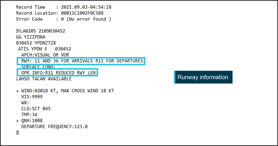 Figure 2: ATIS utilised by flight crew of YIS on 3 September 2022