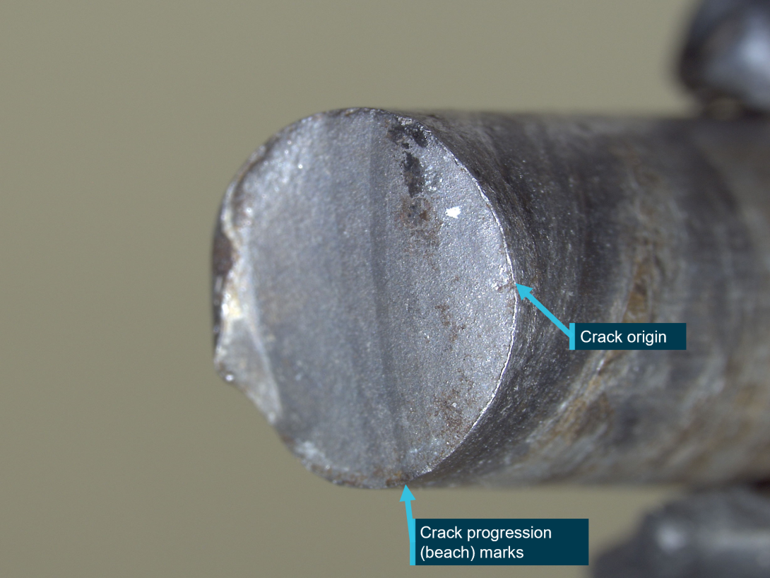Figure 4: Bolt fatigue crack and adjacent wear