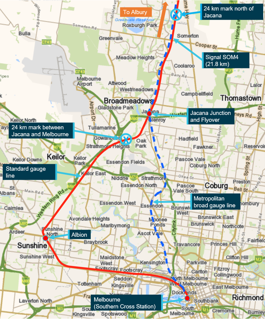 Figure 5: Broad gauge and standard gauge routes to and from Melbourne