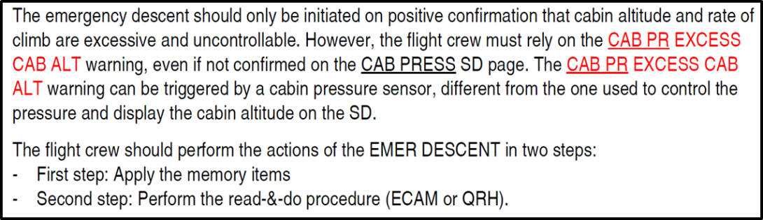 Figure 5: FCTM emergency descent guidance