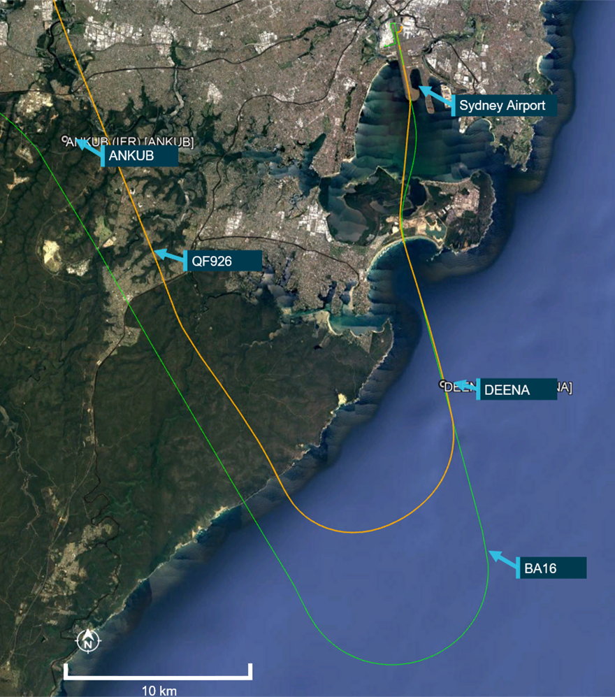 Figure 2: Flight tracks of both aircraft during their departure from Sydney