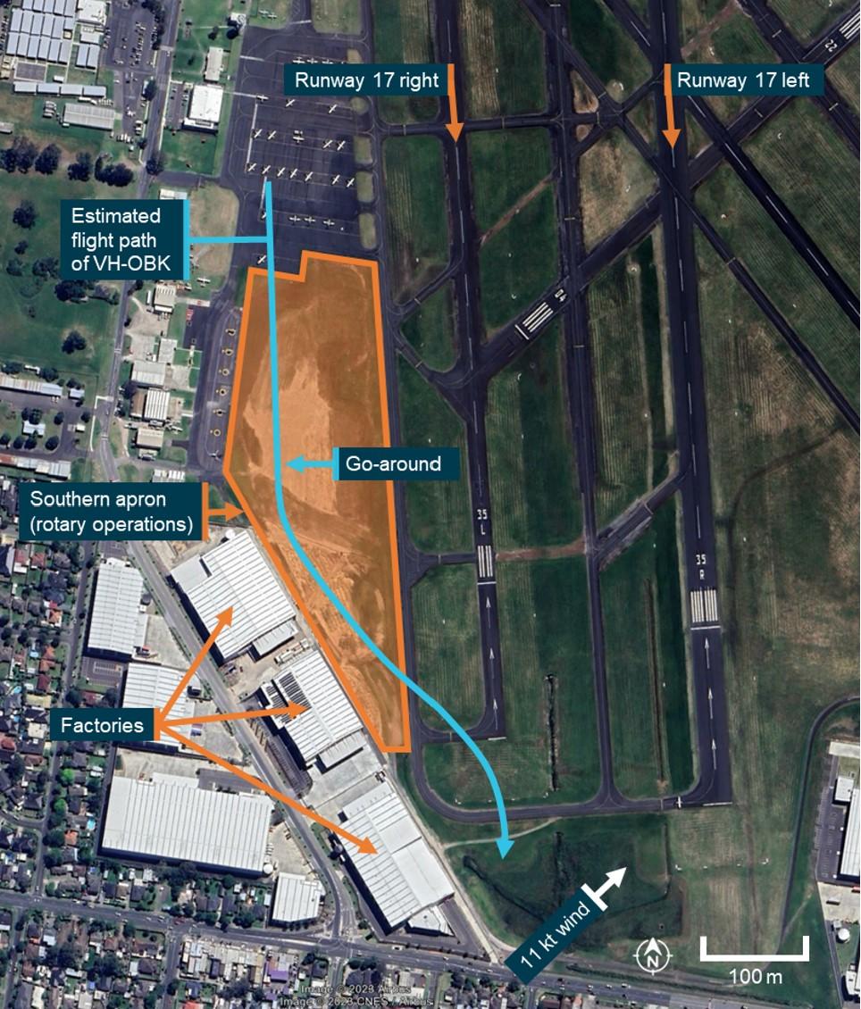 Figure 1: Go-around flight path of VH-OBK (Moorabbin airport)