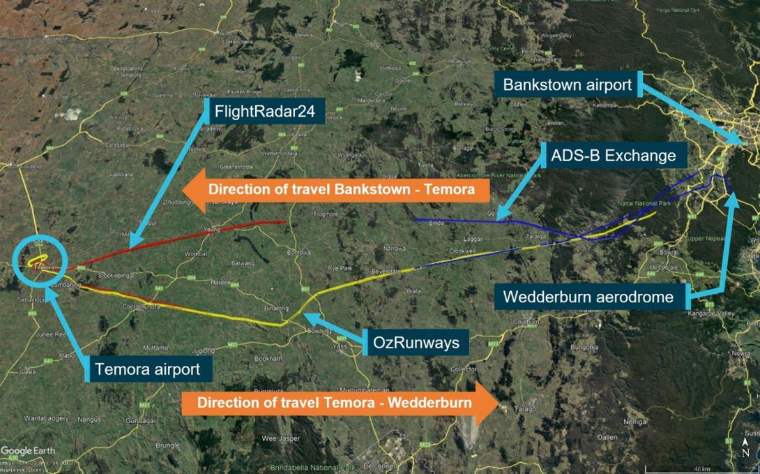 Figure 1: ADS-B Exchange, FlightRadar24 and OzRunways flight data from N600 on 26 December 2022.