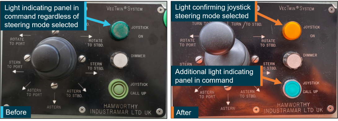 Figure 13: Joystick panel at the time of the accident (left) and after modifications (right)