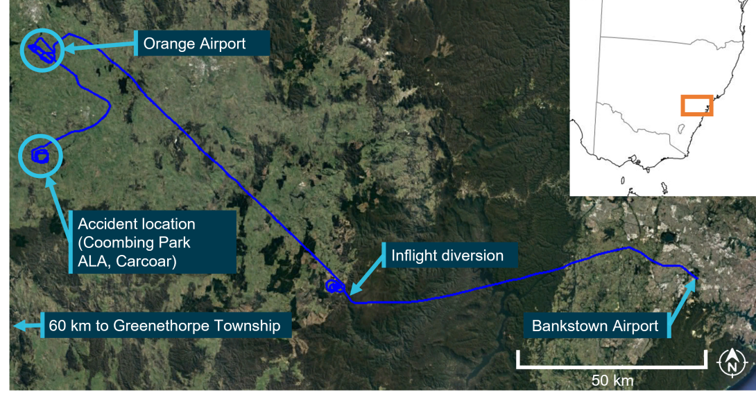 Figure 1: Flight path of VH-OIS and accident location