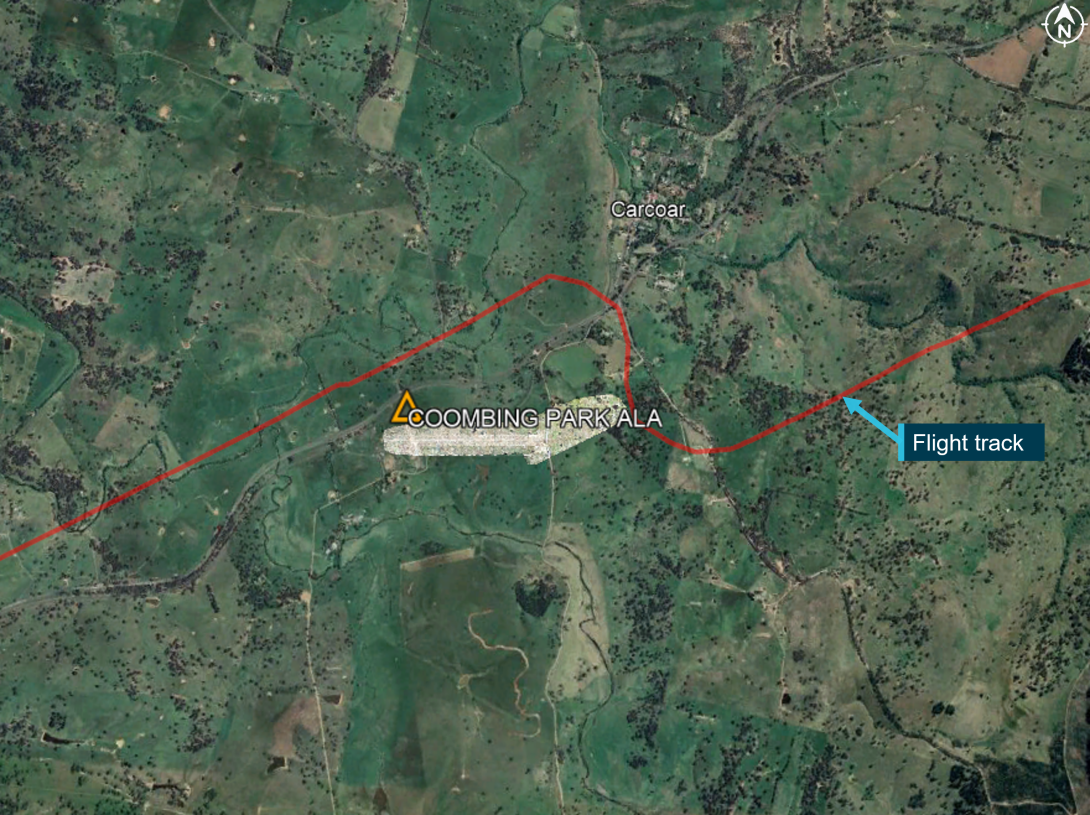 Figure 14: Flight by the instructor within 5.5 km of Coombing Park on 21 September 2018